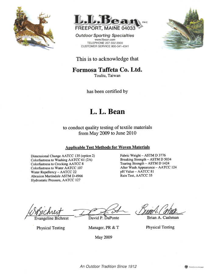 L.L.Bean certification