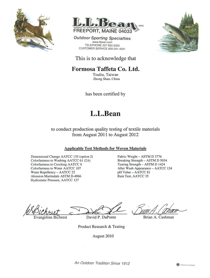 L.L.Bean certification