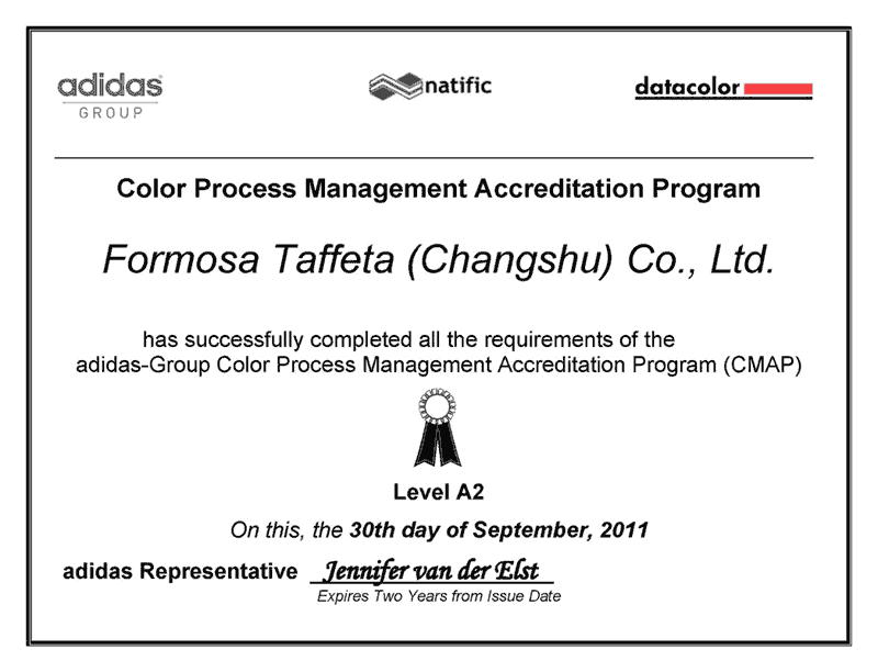 adidas CMAP FTC Level-C2.1 Certificate for Changshu