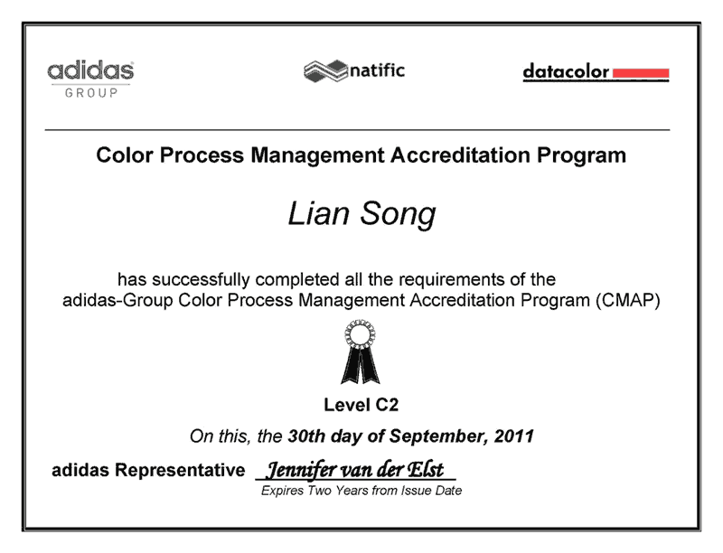 adidas CMAP FTC Level-C2.3 Certificate for Changshu
