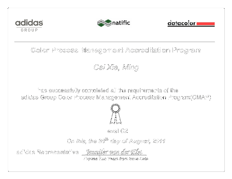 adidas CMAP FTC Level-C2.6 Certificate for Zhongshan