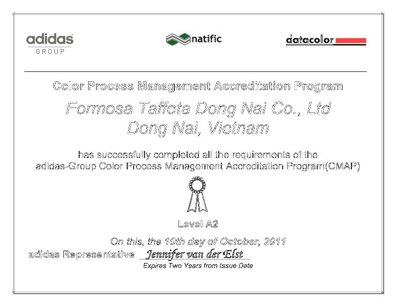 adidas Certificate for Dong Nai