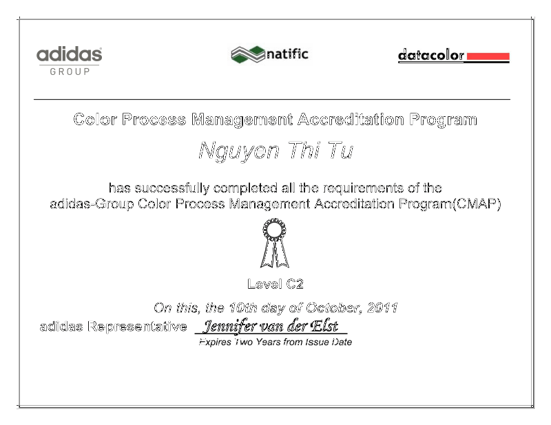 adidas CMAP FTC Level-C2.1 Certificate for Dong Nai