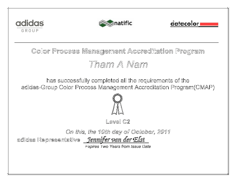 adidas CMAP FTC Level-C2.2 Certificate for Dong Nai