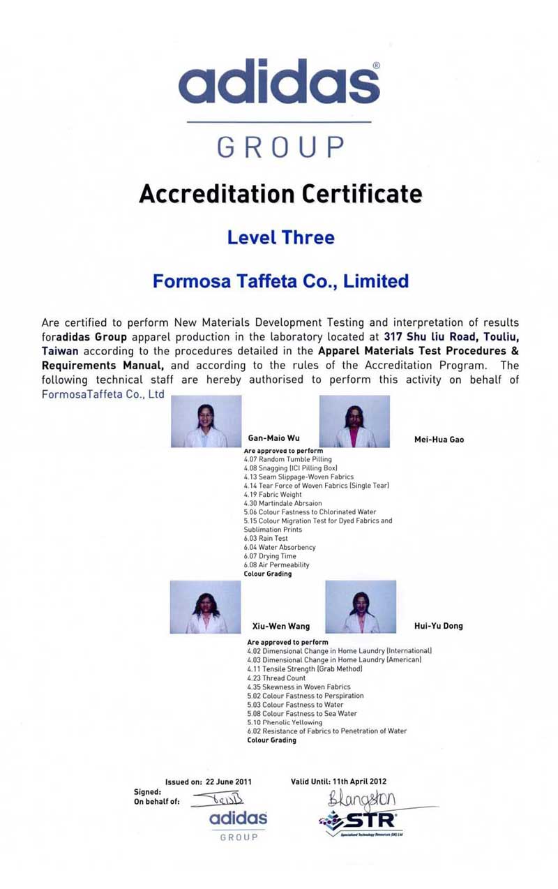 adidas Certificate for Taiwan.2
