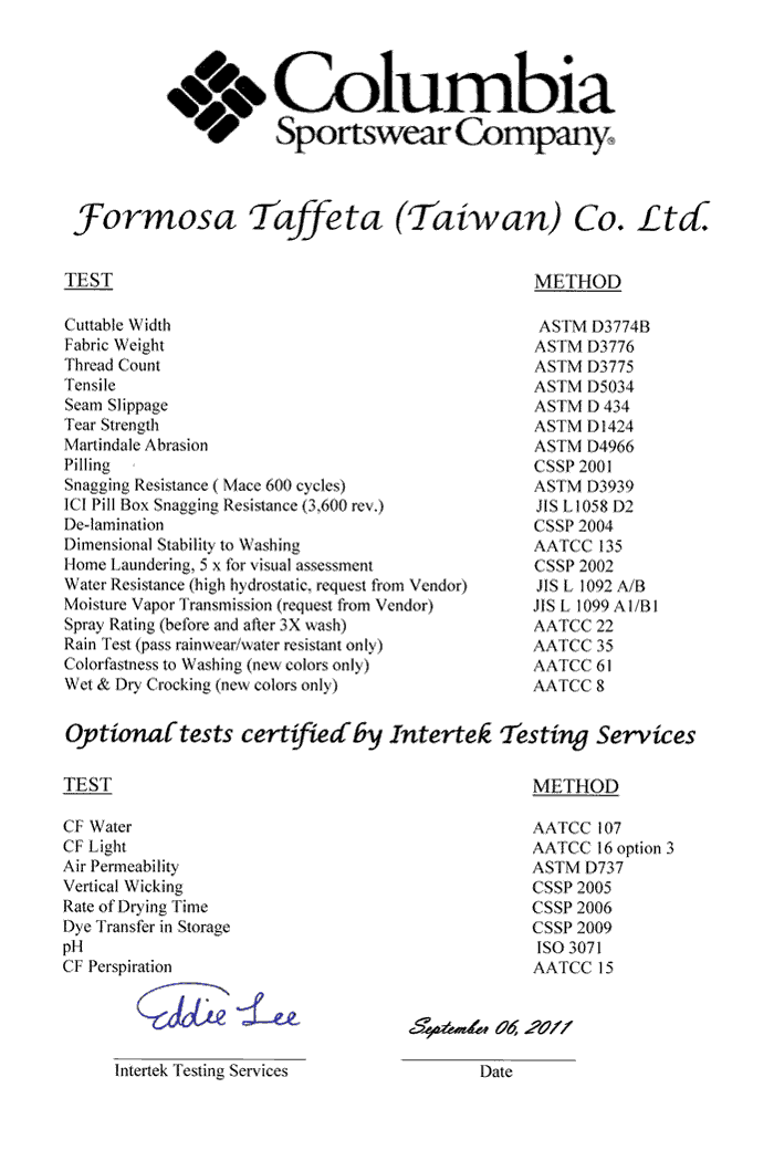 Columbia Certification-Taiwan2