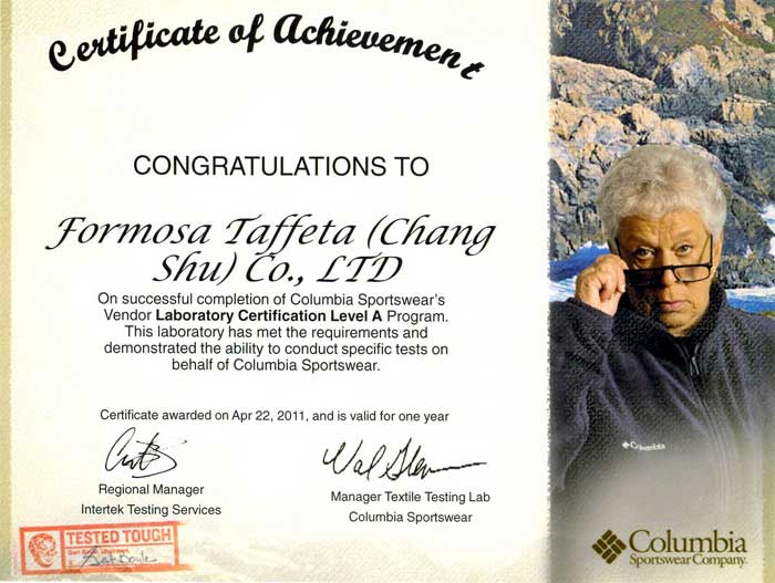 Columbia Certification-Changshu 1