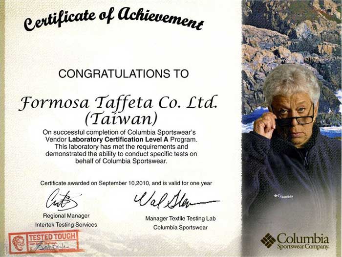 Columbia Certification-Taiwan1