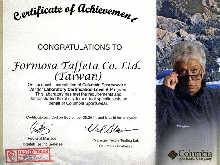 Columbia Certification-Taiwan1