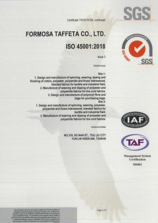 FTC ISO 45001 Certificate for Taiwan Plant 2
