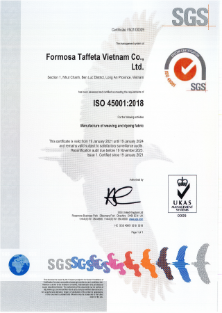 FTC ISO 45001 Certificate for  Long An Plant