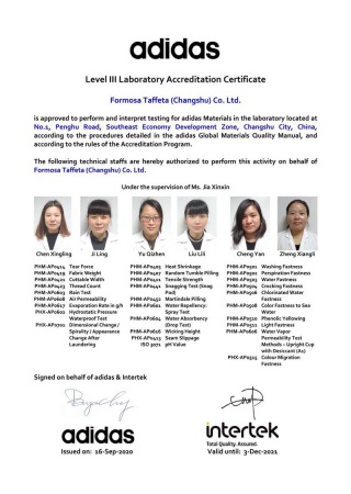 Level III Laboratory Accreditation Certificate for Changshu Plant