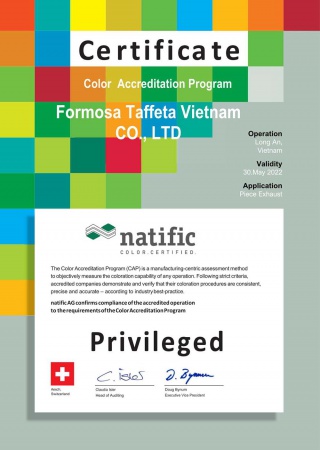 natific Color Accreditation Program Certificate for Long-an Plant