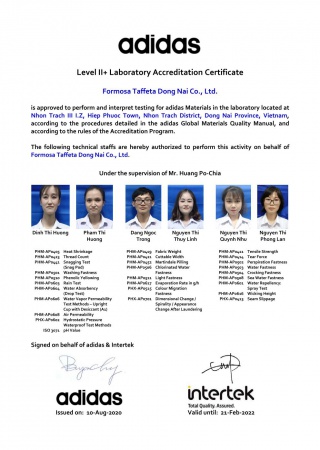 Level II+ Laboratory Accreditation Certificate for Dong-nai Plant