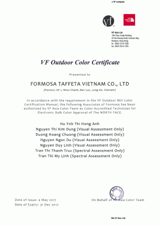 VF Outdoor Color Certificate for Color-Accredited Technicians in Longan Plant