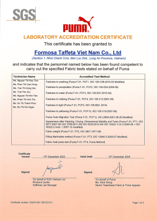 PUMA Laboratory Accreditation Certificate 3 for Long-An