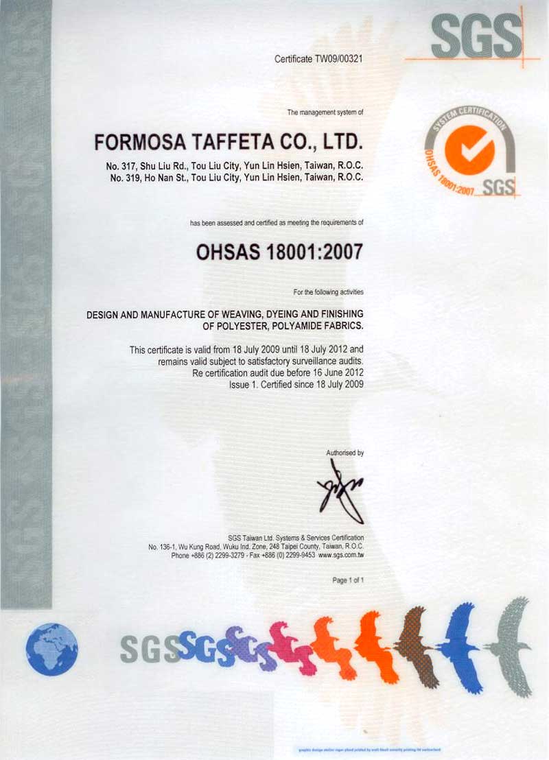 FTC-OHSAS-18001 Certificate