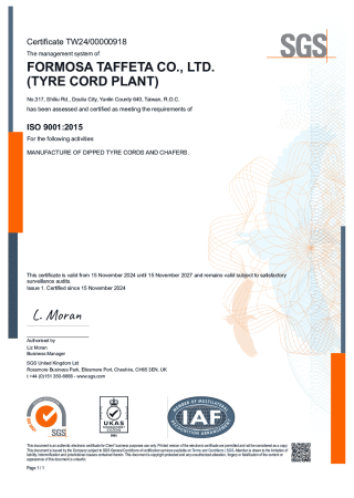 ISO 9001 Certificate for Tyre Cord Plant.1