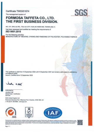 ISO 9001 Certificate for The First Business Division