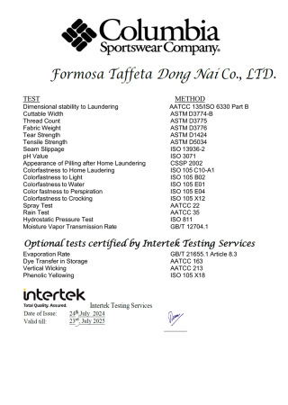 Columbia Certificate for Viet Nam Dong-Nai Plants