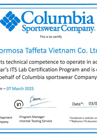 Columbia Certificate for Viet Nam Long-An Plants