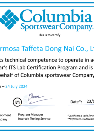 Columbia Certificate for Viet Nam Dong-Nai Plants