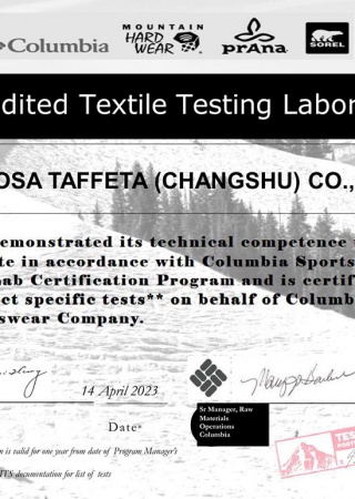 Columbia Certificate for Jiangsu China Plants