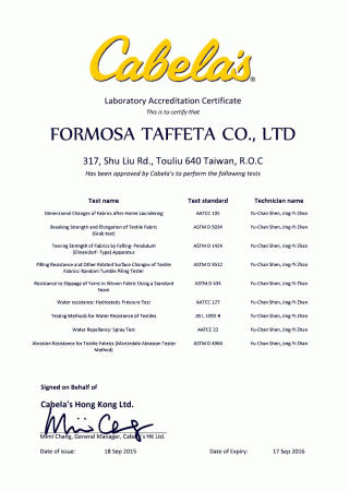 Cabelas Laboratory Accreditation Certificate for FTC_1