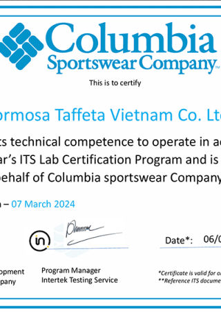 Columbia Certificate for Viet Nam Long-An Plants