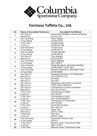 Columbia Certificate for Taiwan Plants