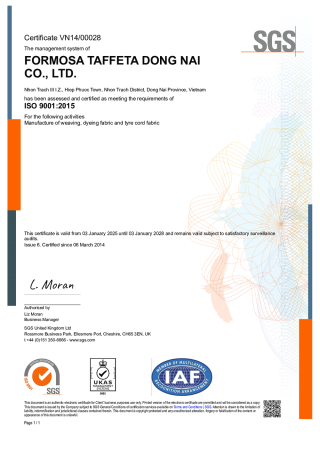 ISO 9001品質管理系統證書_同奈廠