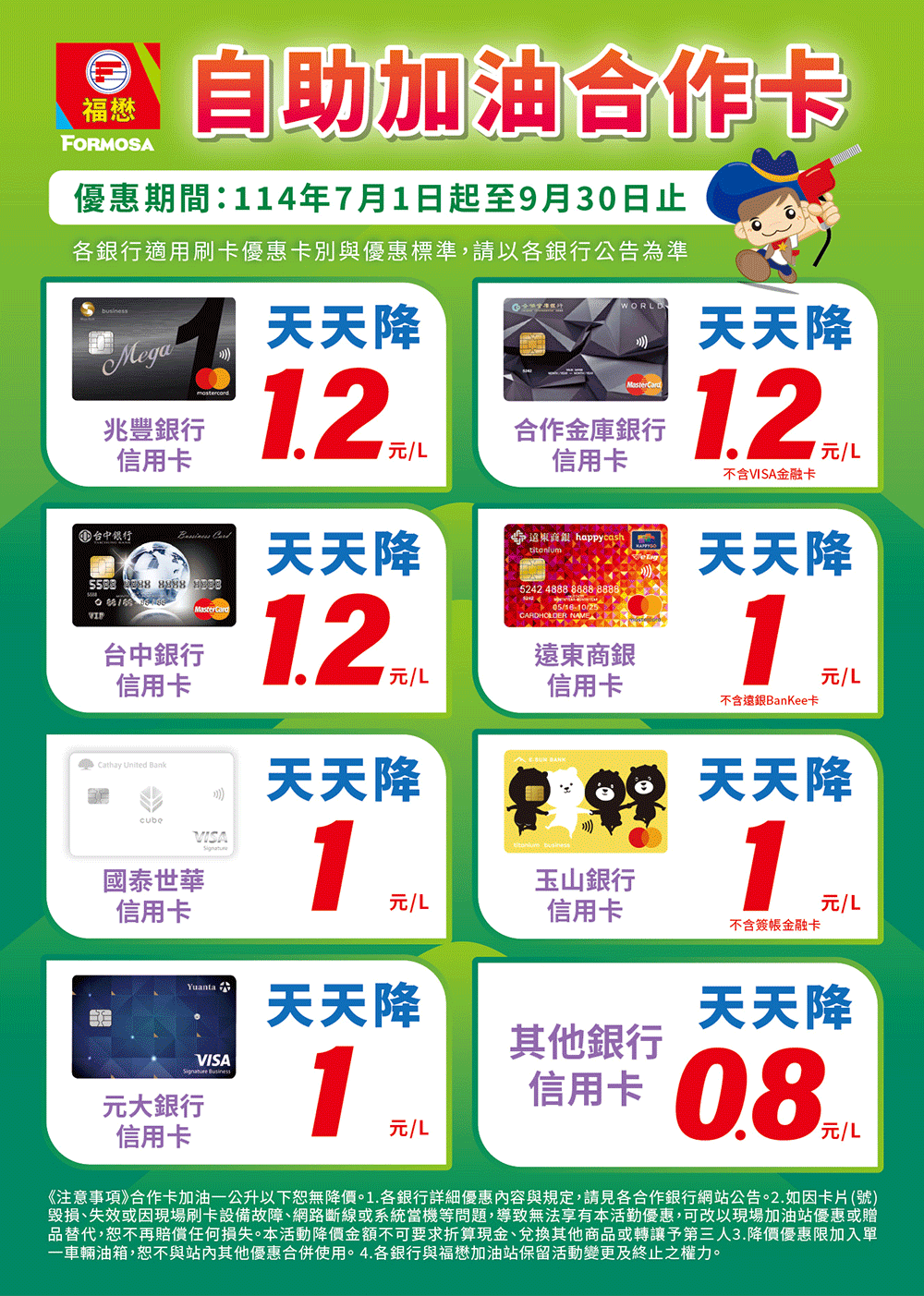 合作銀行卡「自助」加油優惠